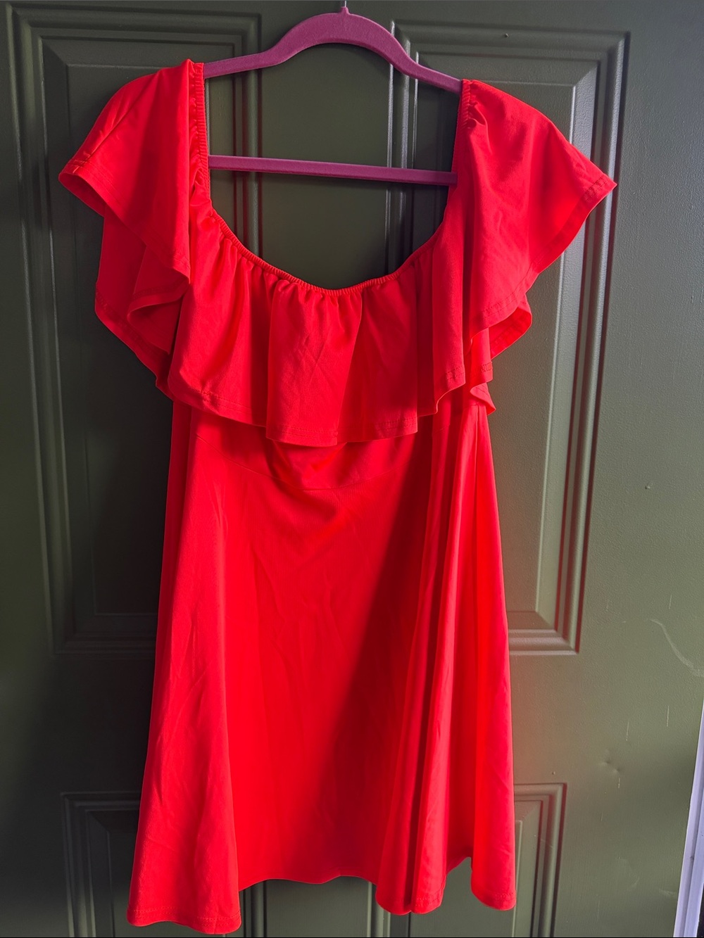 Rosianna Bright coral Ruffle Off-Shoulder Mini Dress